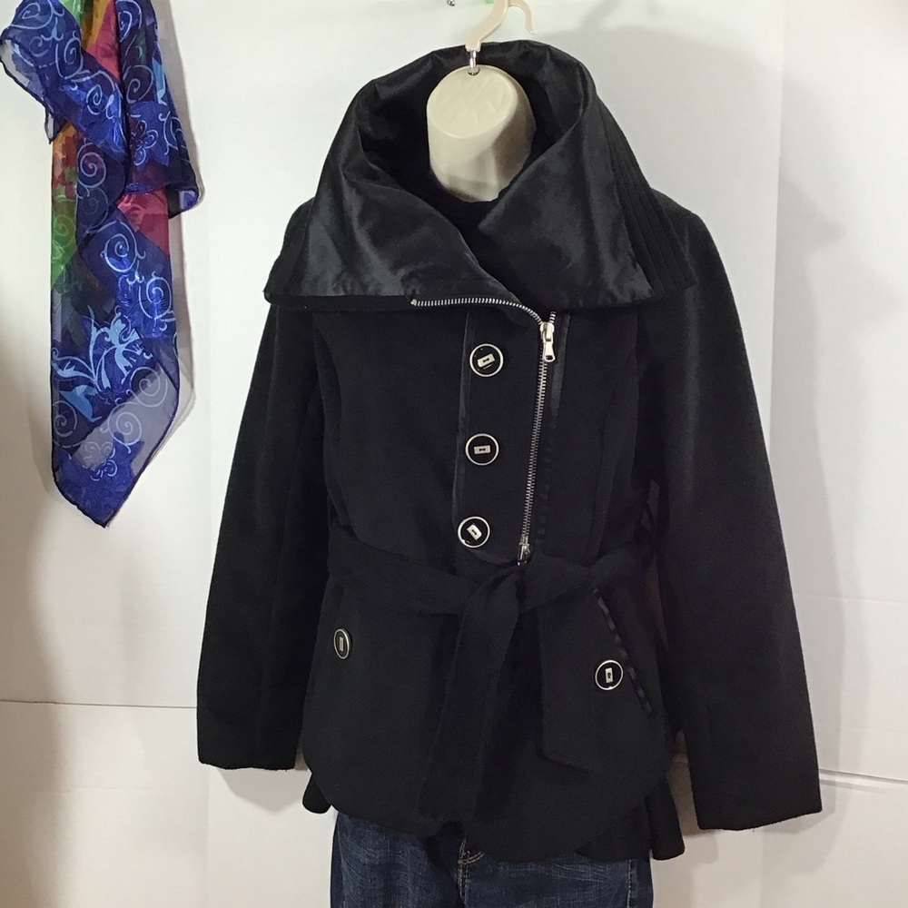 Ciao Milano Zip Front Peplum Moto Jacket Shawl Collar M